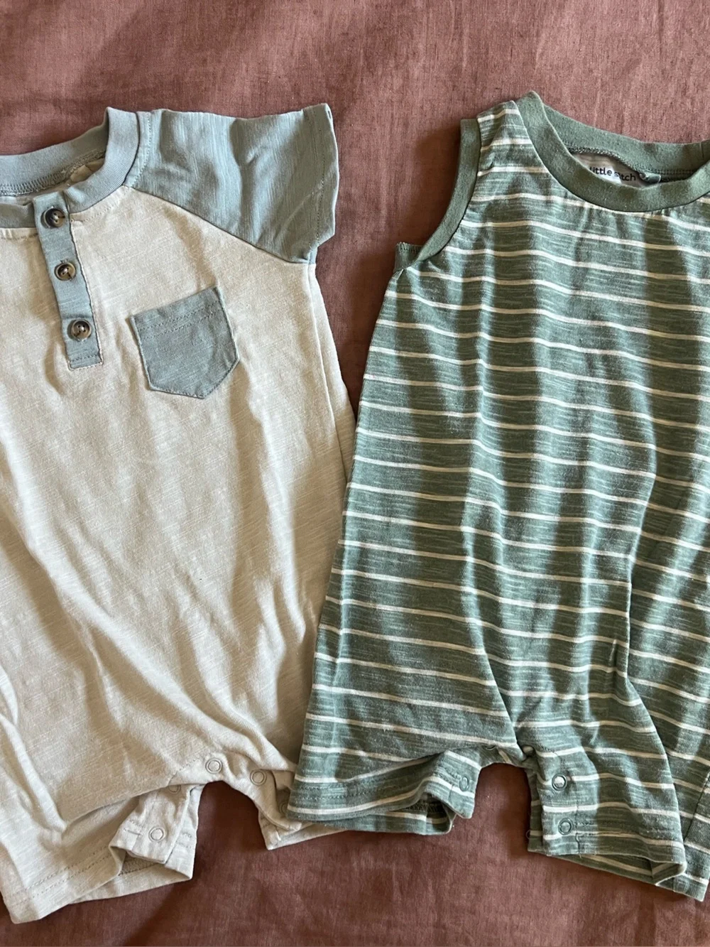 Baby Romper Set in Cream & Sage Green